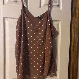 Torrid Brown Top with White Polka Dots
